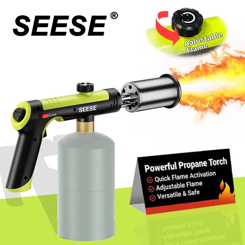 One-touch propane torch with adjustable flame control for charcoal, campfires, BBQ, and outdoor cooking