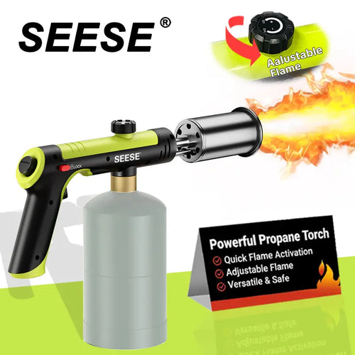 One-touch propane torch with adjustable flame control for charcoal, campfires, BBQ, and outdoor cooking