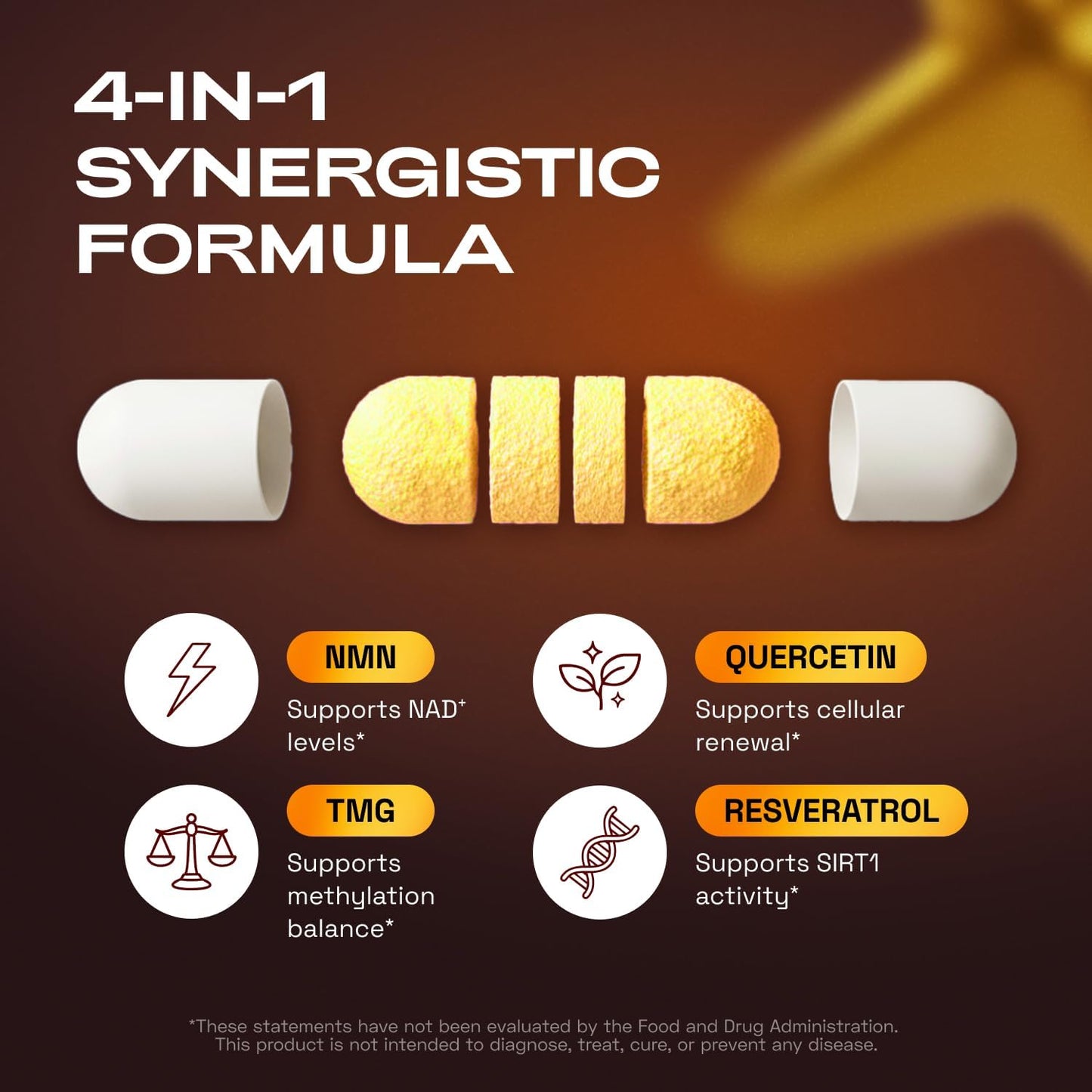 4-in-1 NMN Advanced Complex – NAD+ Booster with Resveratrol, Quercetin & TMG.
