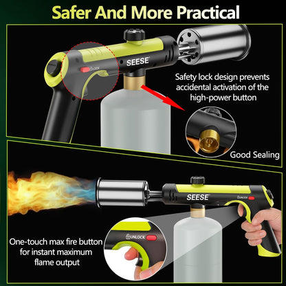 Heavy-Duty High-Output Propane Torch — One-Touch Turbo Fire & Maximum Safety Lock for Instant Clearing