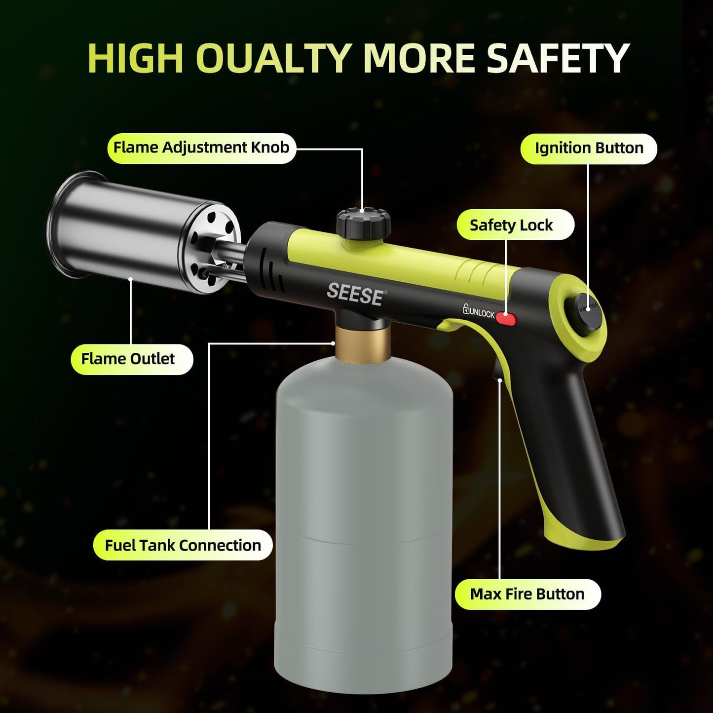 Heavy-Duty High-Output Propane Torch — One-Touch Turbo Fire & Maximum Safety Lock for Instant Clearing