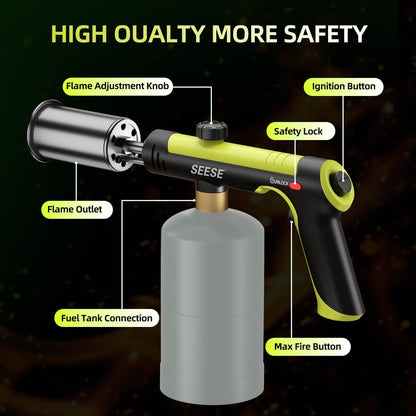Heavy-Duty High-Output Propane Torch — One-Touch Turbo Fire & Maximum Safety Lock for Instant Clearing